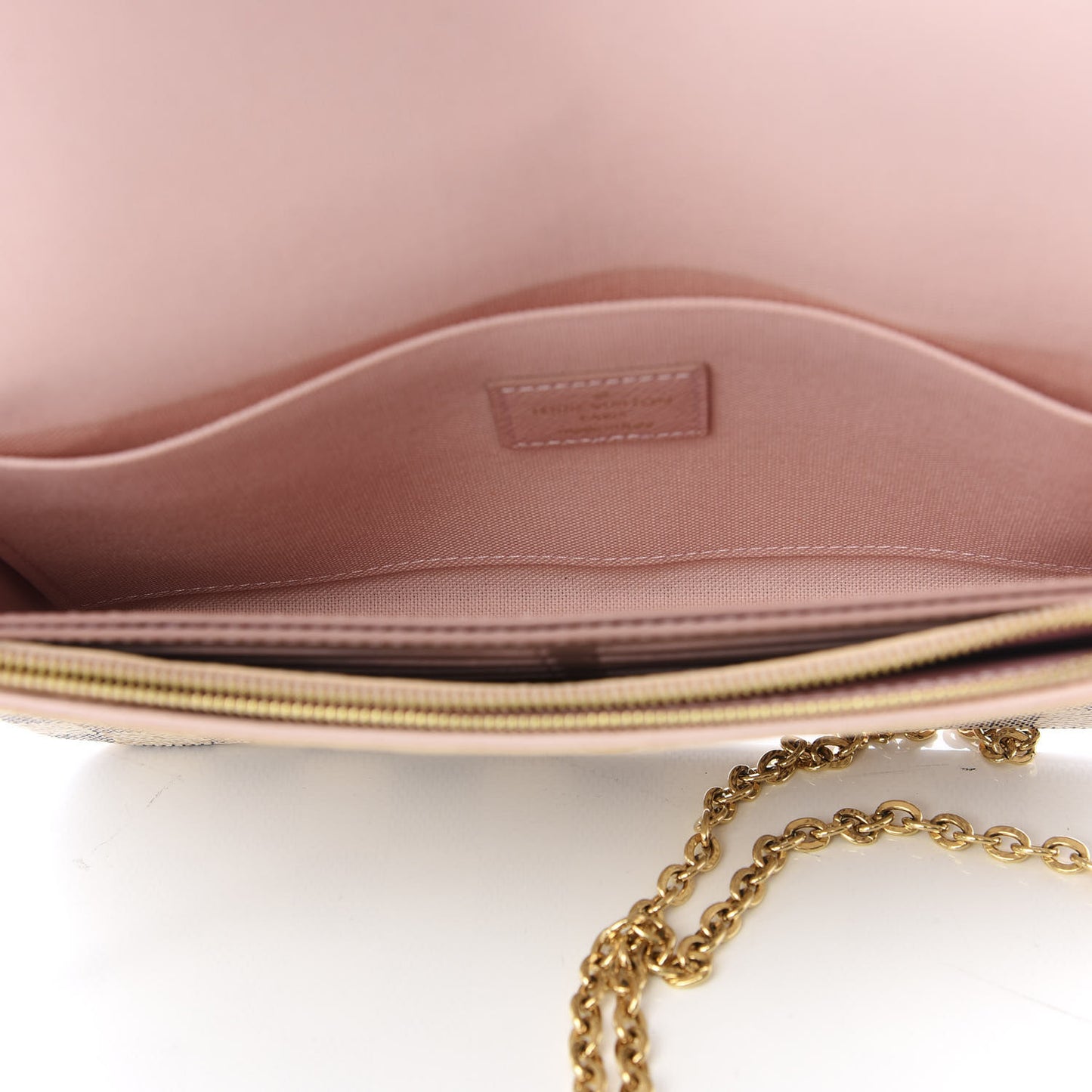 Damier Azur Pochette Felicie Chain Wallet Rose Ballerine