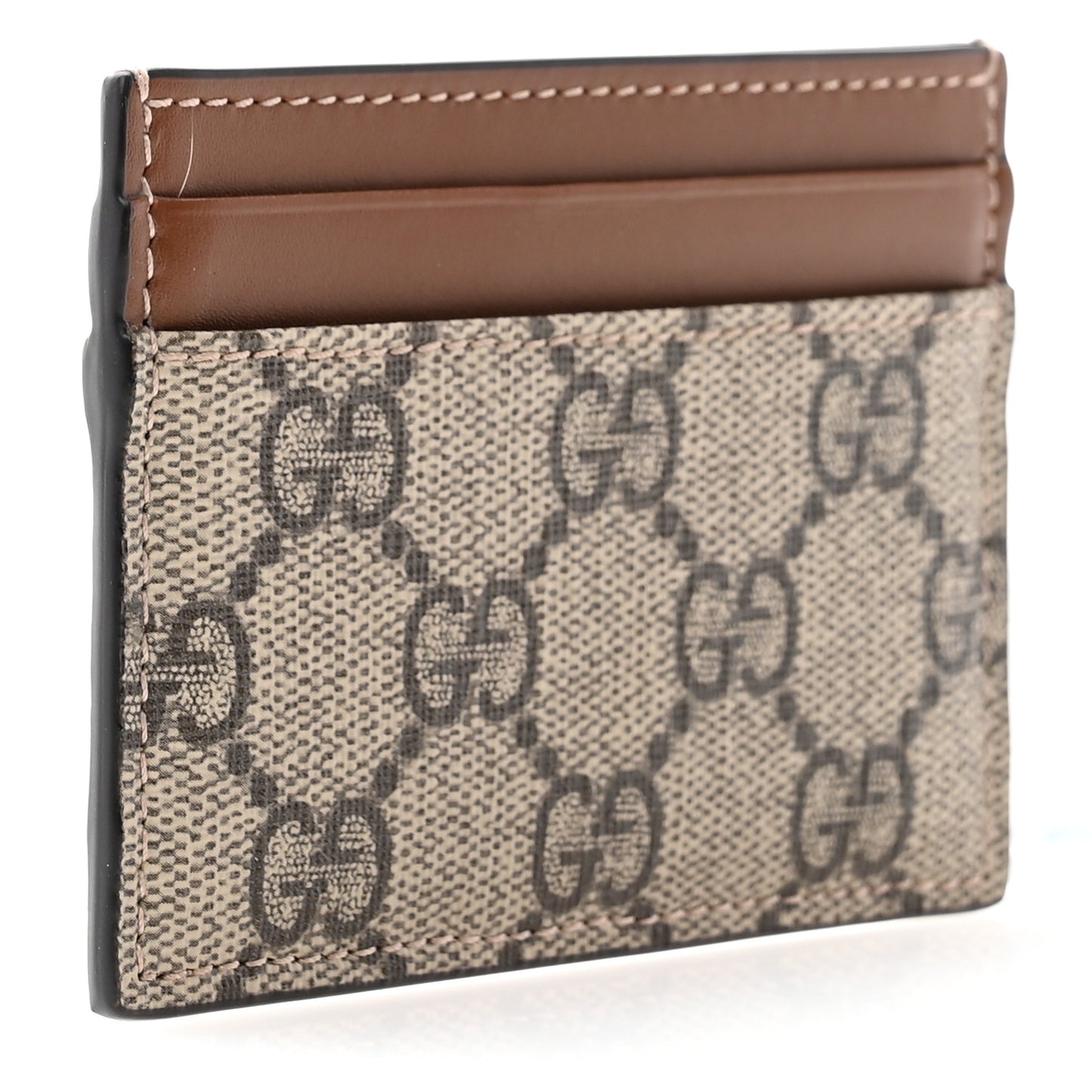 GG Supreme Monogram Calfskin Card Holder Beige Ebony Cuir