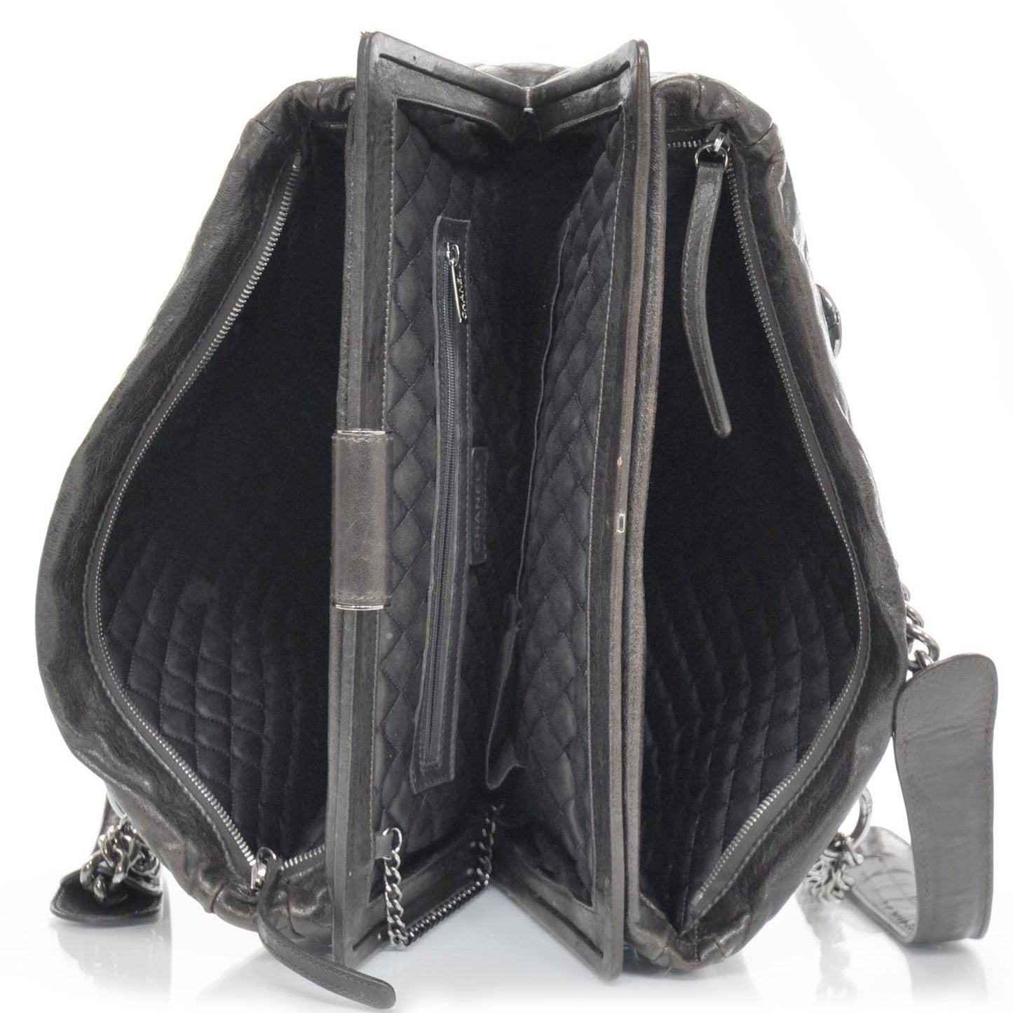 Leather Large Frame Tote Dark Brown