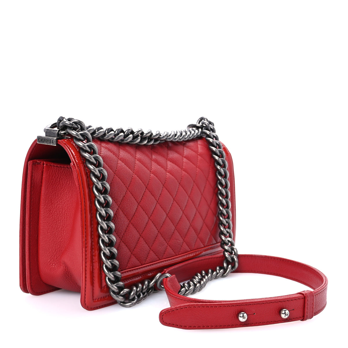 Goatskin Quilted Patent Medium Duo Boy Flap Red
