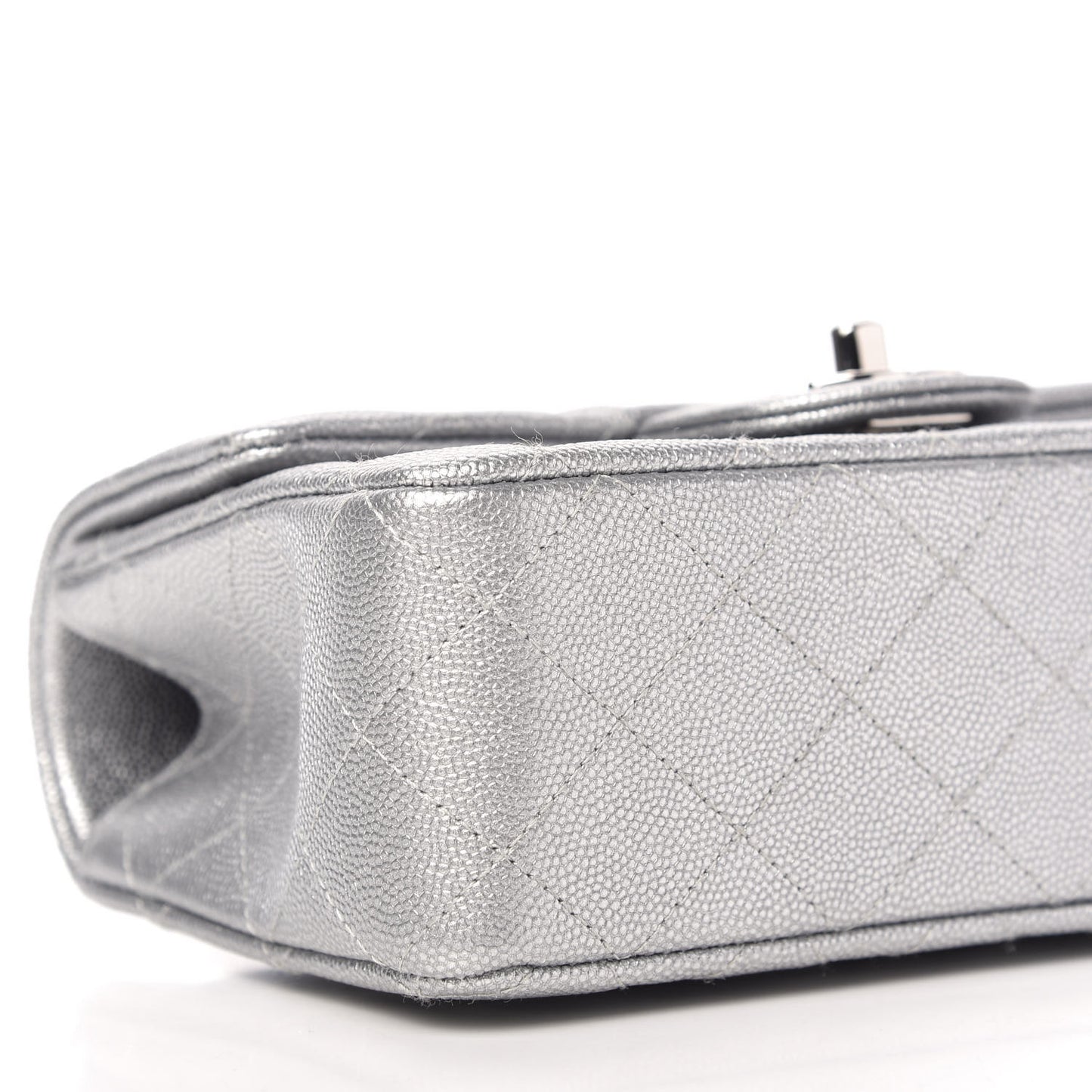 Metallic Caviar Quilted Mini Top Handle Rectangular Flap Silver