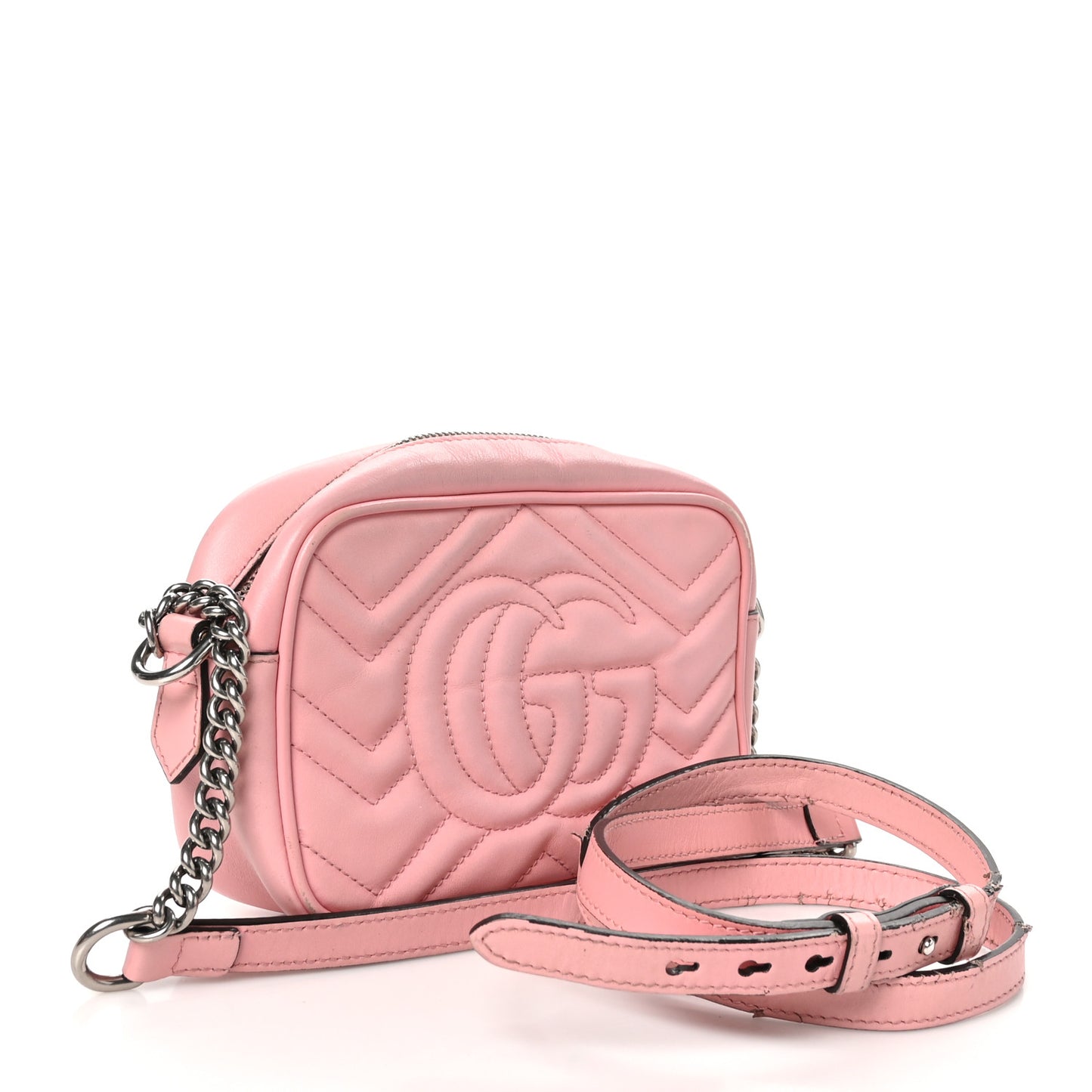 Calfskin Matelasse Mini GG Marmont Chain Shoulder Bag Wild Rose