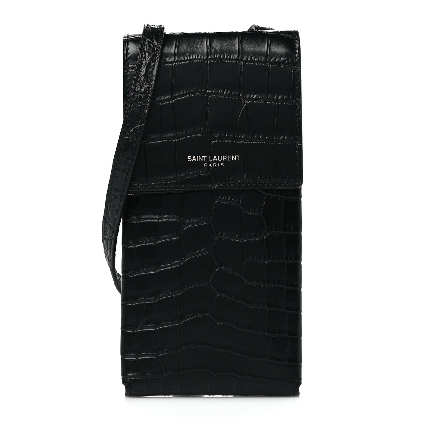 Calfskin Crocodile Embossed Phone Holder Crossbody Black