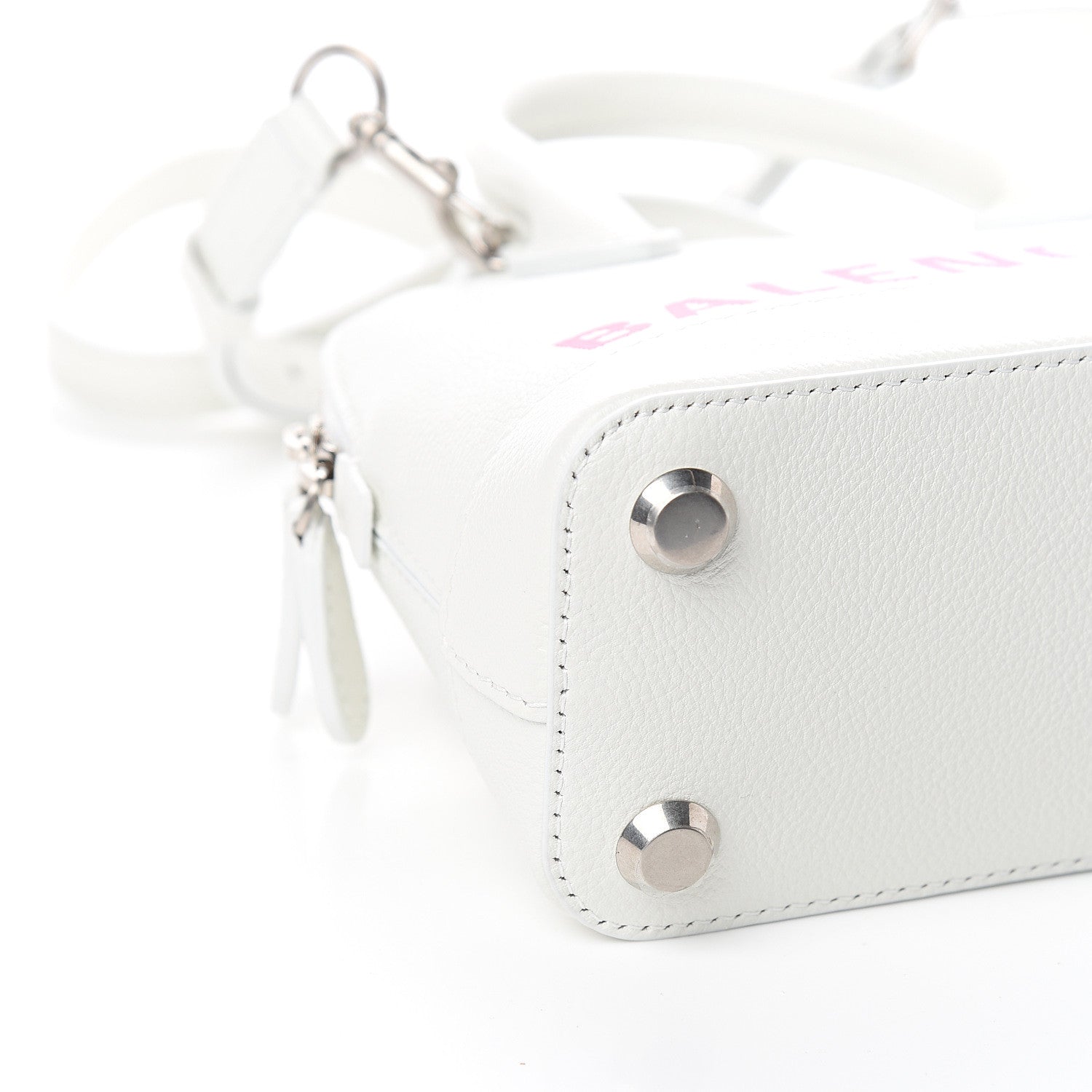Balenciaga Grained Calfskin Logo XXS Ville Top Handle Bag White Fluo Pink 7 of 8