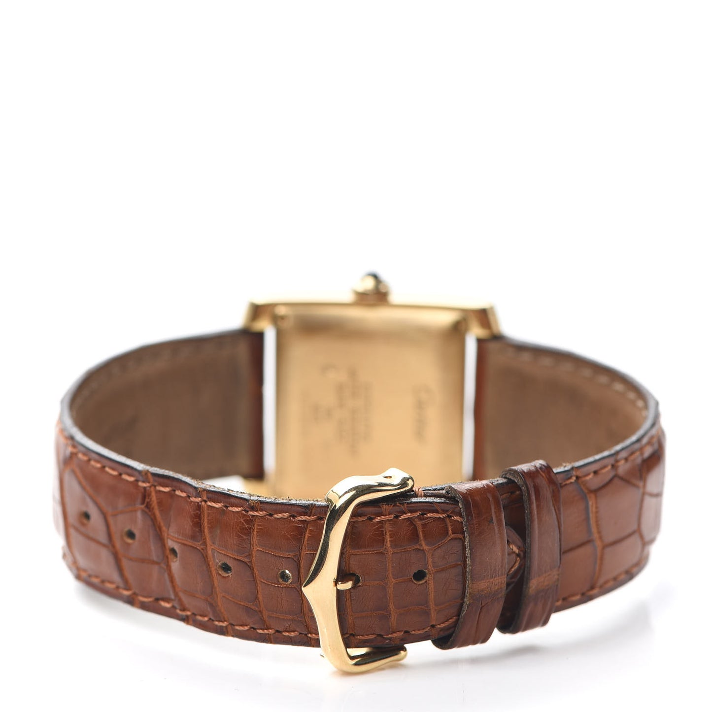 18K Yellow Gold Alligator 28mm Tank Francaise Automatic Watch Brown