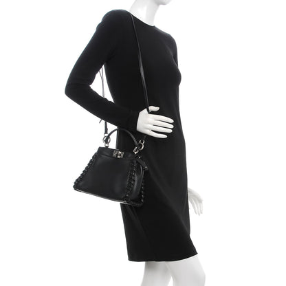 Fendi Nappa Lace Up Mini Peekaboo Iconic Satchel Black 2 of 7