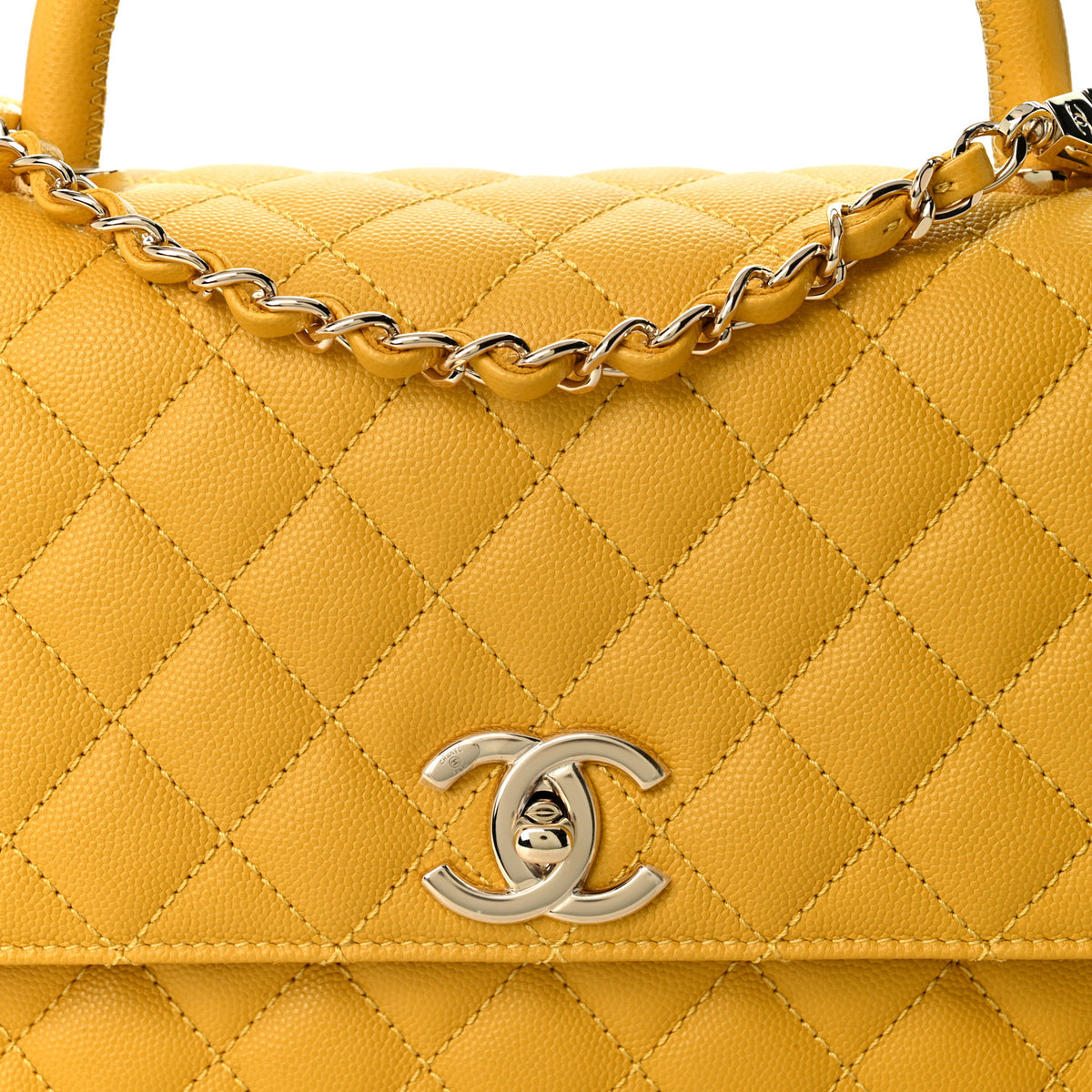 Caviar Quilted Small Coco Handle Flap Yellow