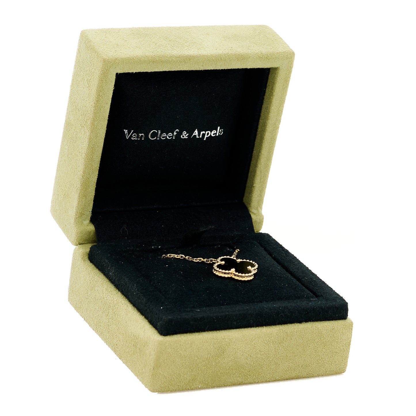 18K Yellow Gold Black Onyx Vintage Alhambra Pendant Necklace