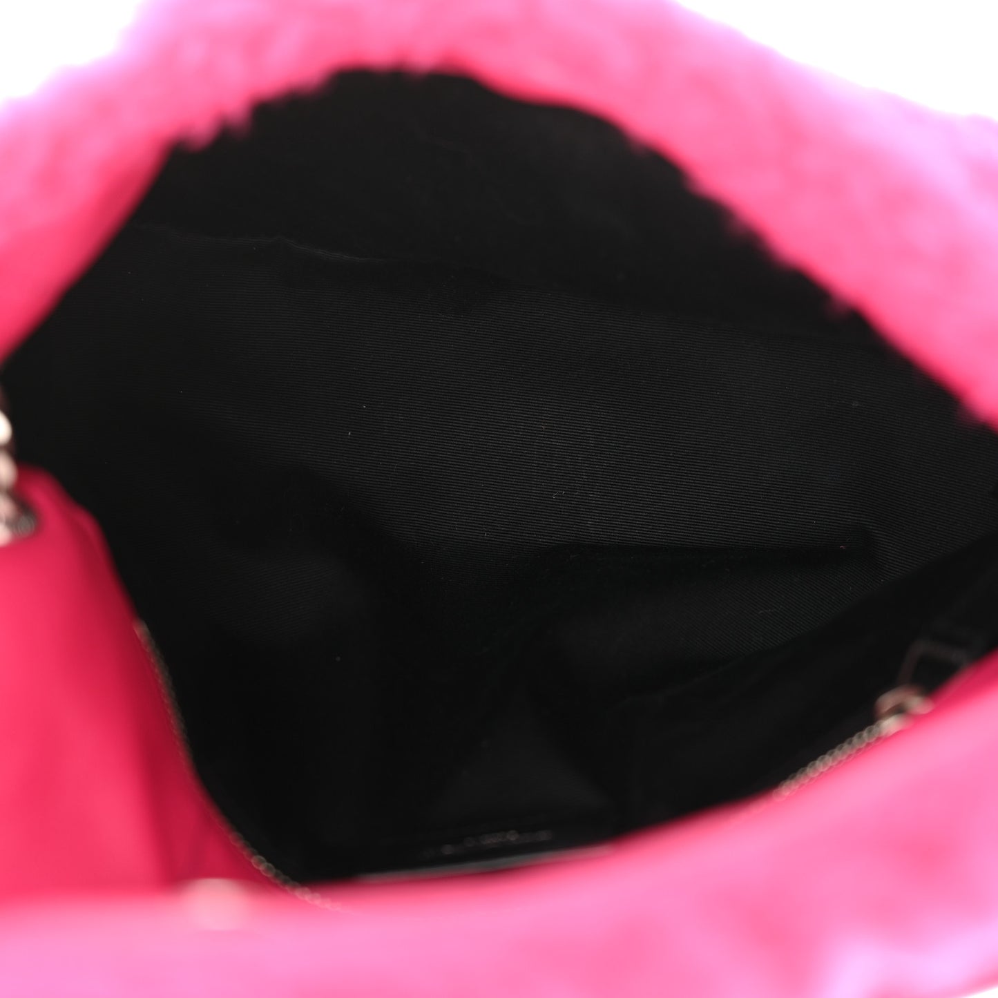 Merino Shearling Lambskin Quilted Small Loulou Puffer Monogram Chain Satchel Fuchsia