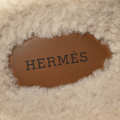 Hermes Suede Goatskin Woolskin Womens Chypre Sandals 37 Brun Fume Ecru 8 of 9