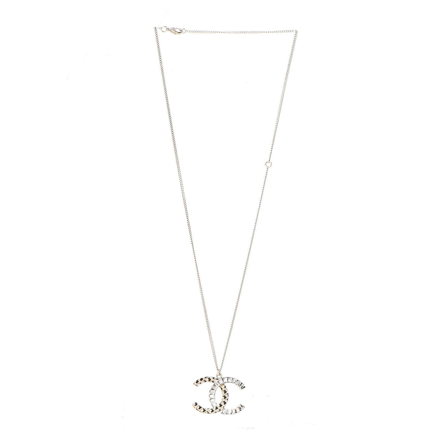 Baguette Crystal Quilted CC Pendant Necklace Gold
