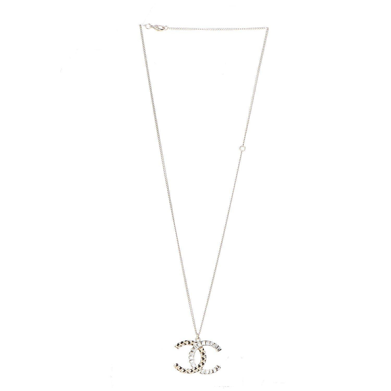 Chanel Baguette Crystal Quilted CC Pendant Necklace Gold 3 of 6