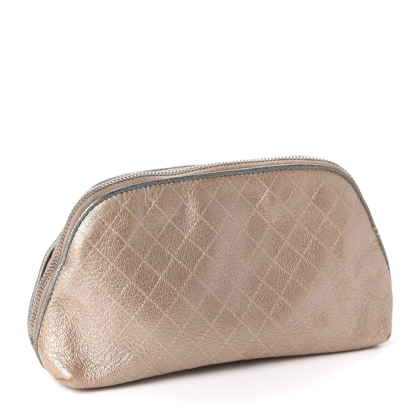 Iridescent Calfskin Embossed Cosmetic Pouch Light Gold