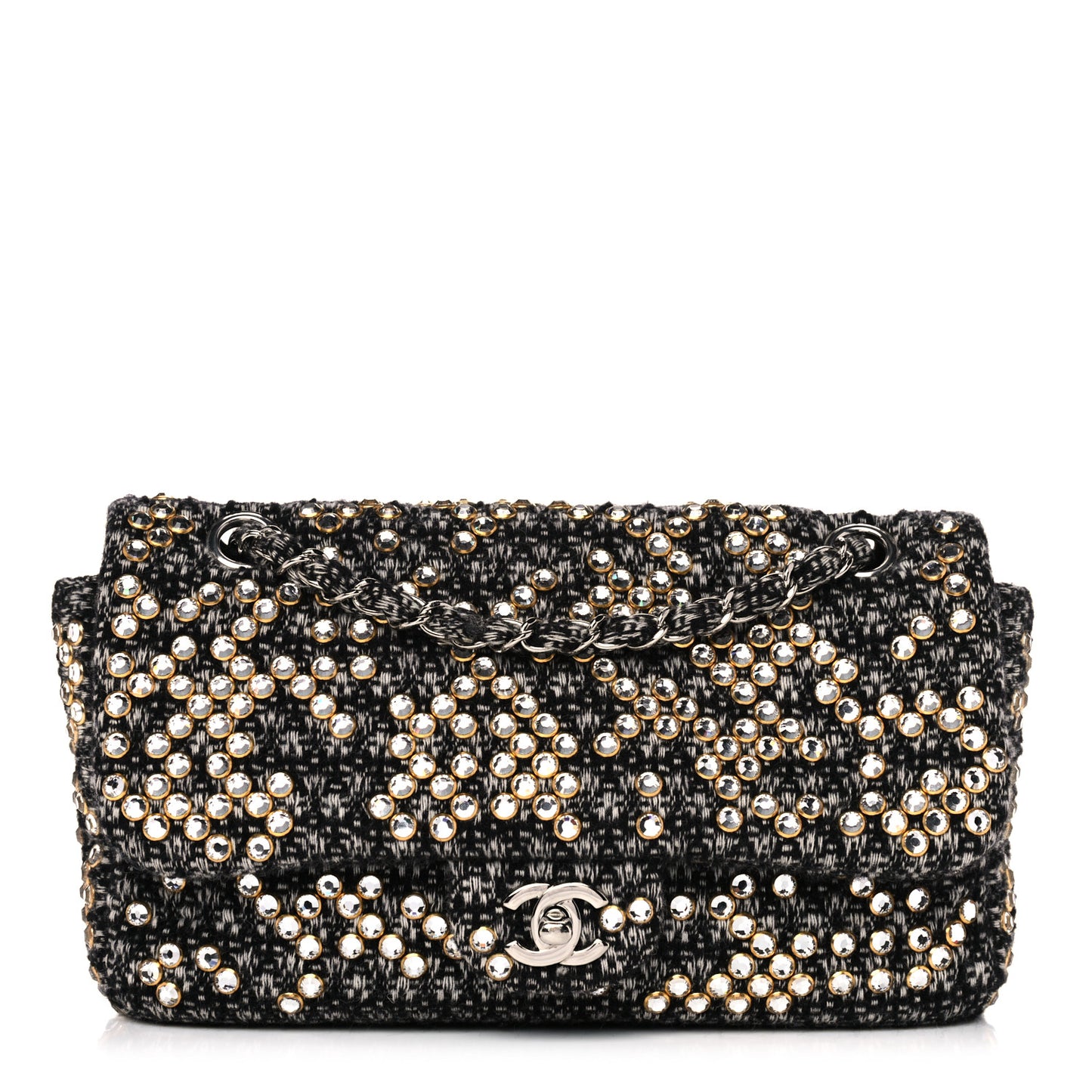 Crystal Tweed Quilted Medium Single Flap Black