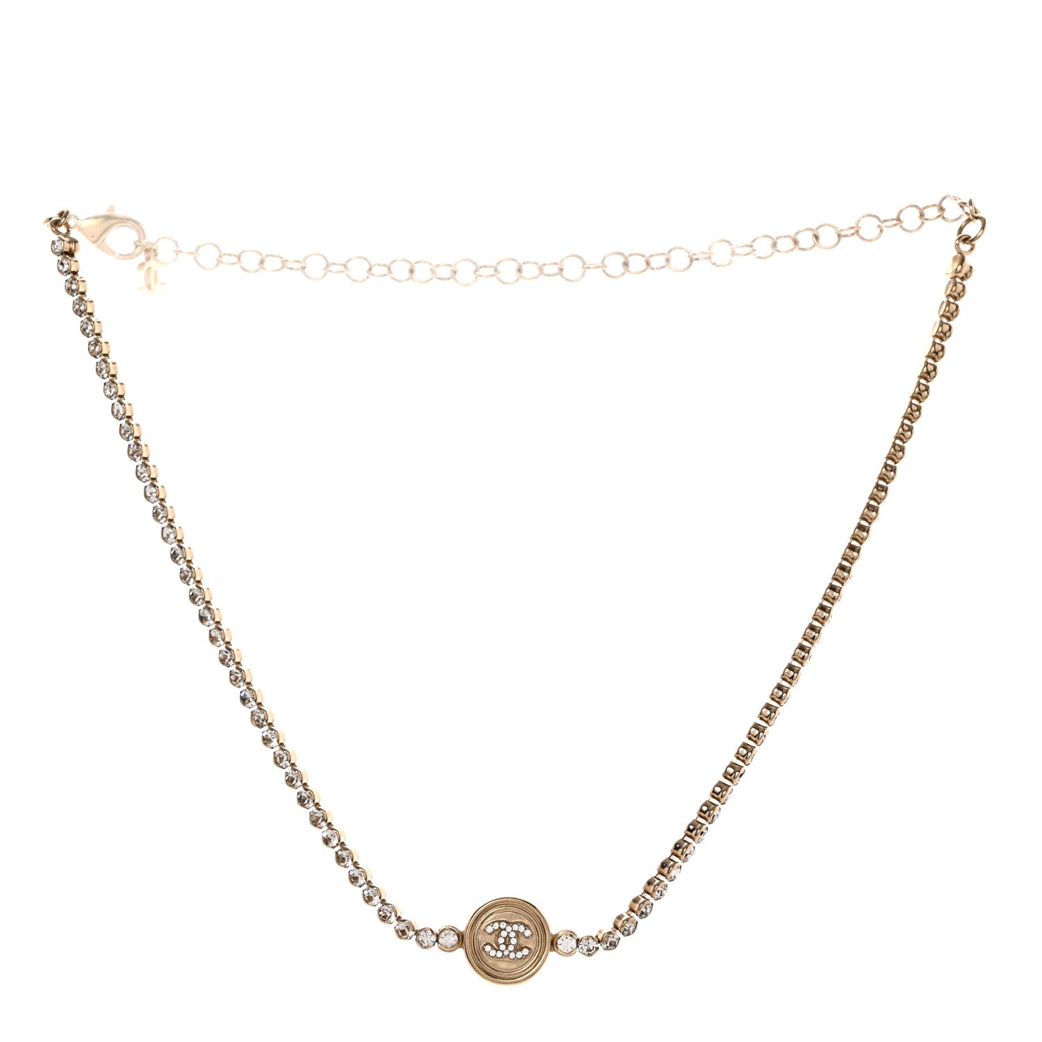 Chanel Crystal CC Chain Short Necklace Gold 3 of 5
