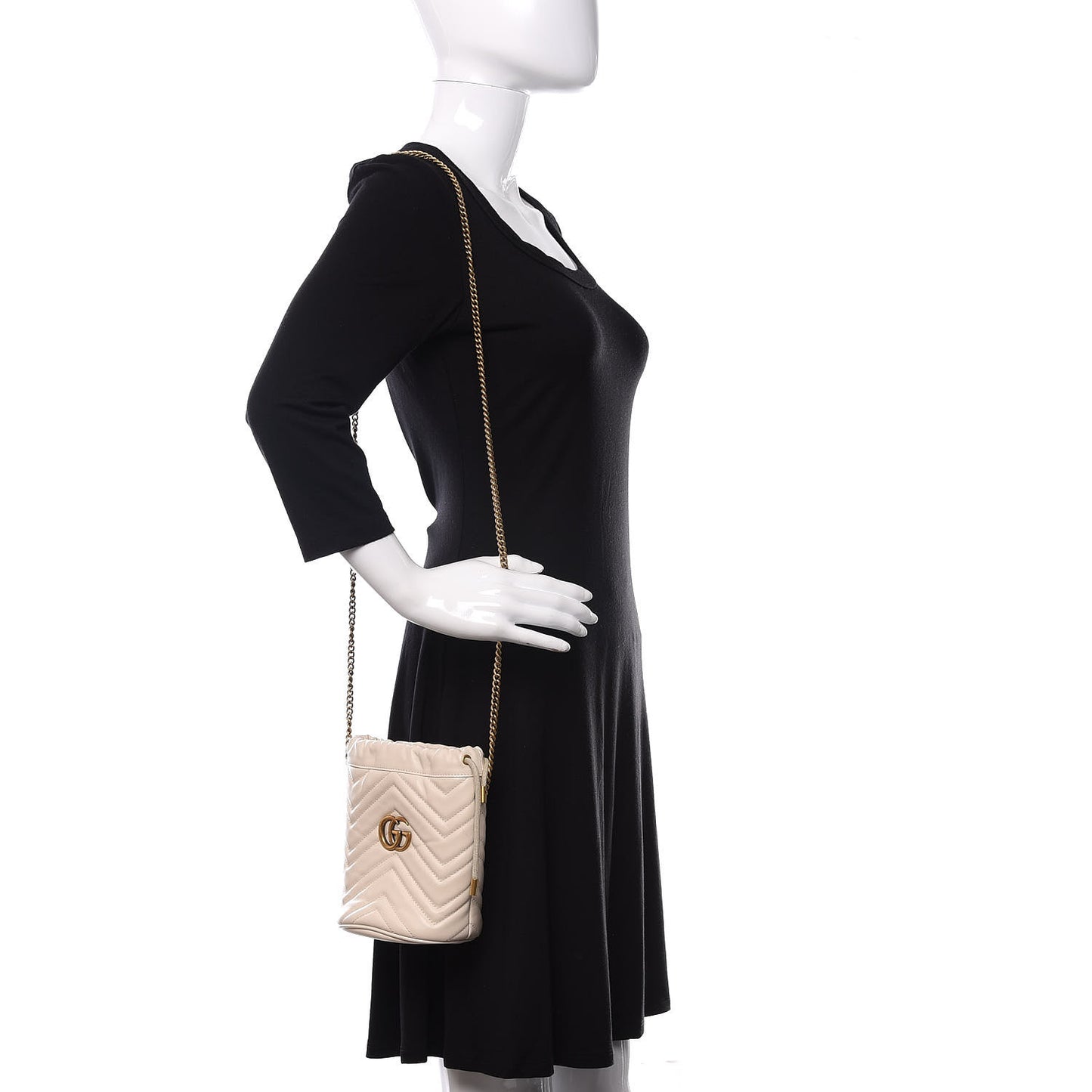Calfskin Matelasse Mini GG Marmont 2.0 Bucket Bag White