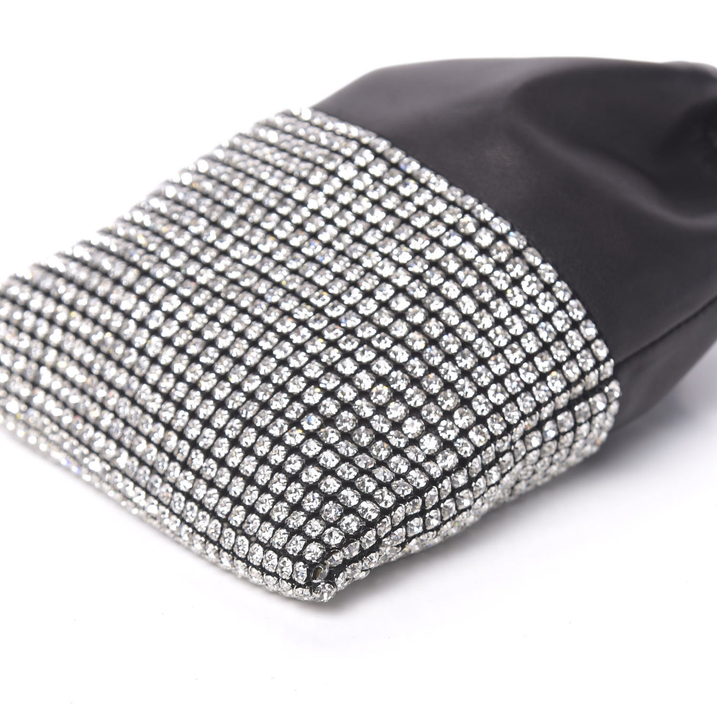Lambskin Crystal Rhinestone Ryan Mini Drawstring Bag Black