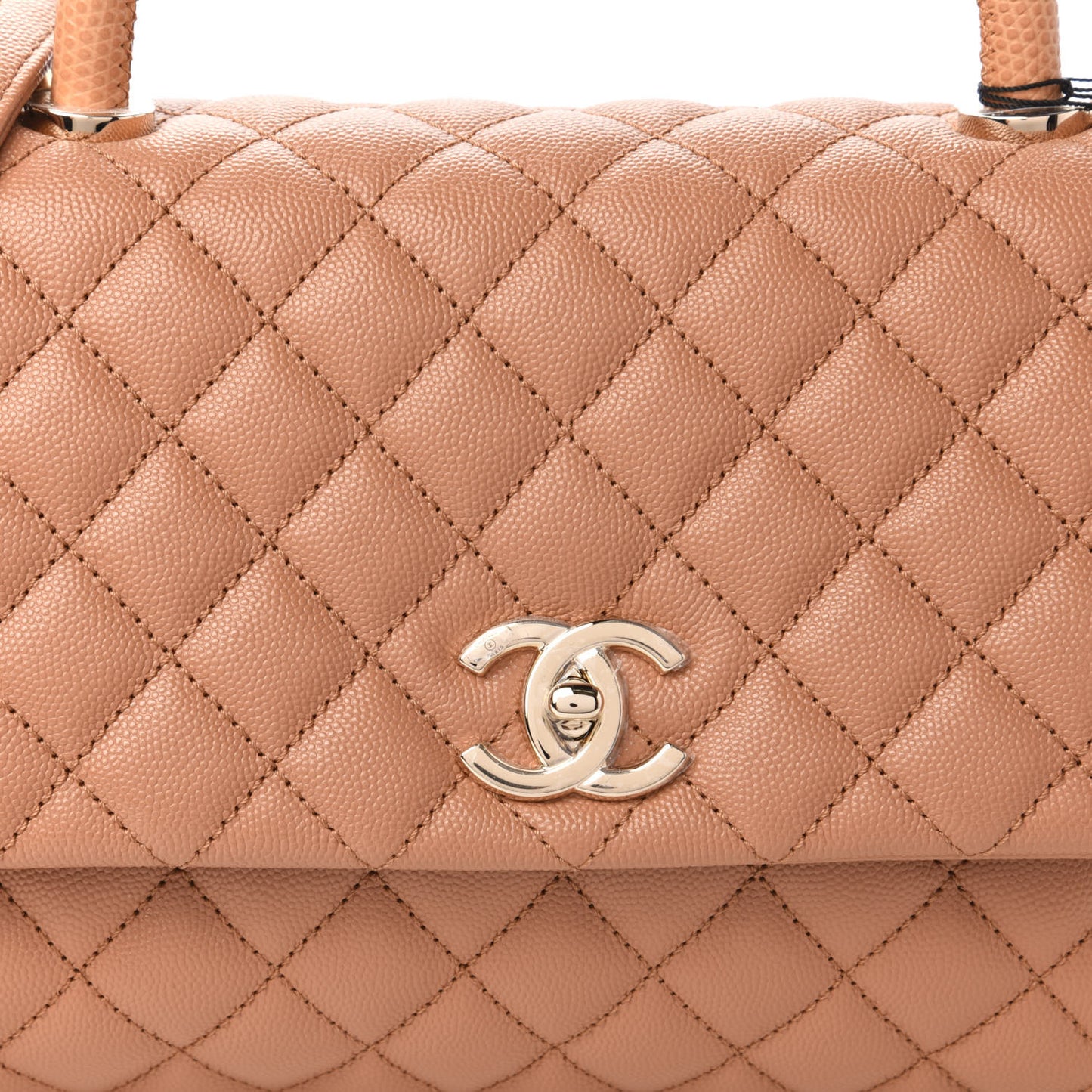 Caviar Quilted Lizard Embossed Small Coco Handle Flap Brown