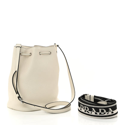 Prada Vitello Daino Soft Drawstring Bucket Bag White 3 of 10