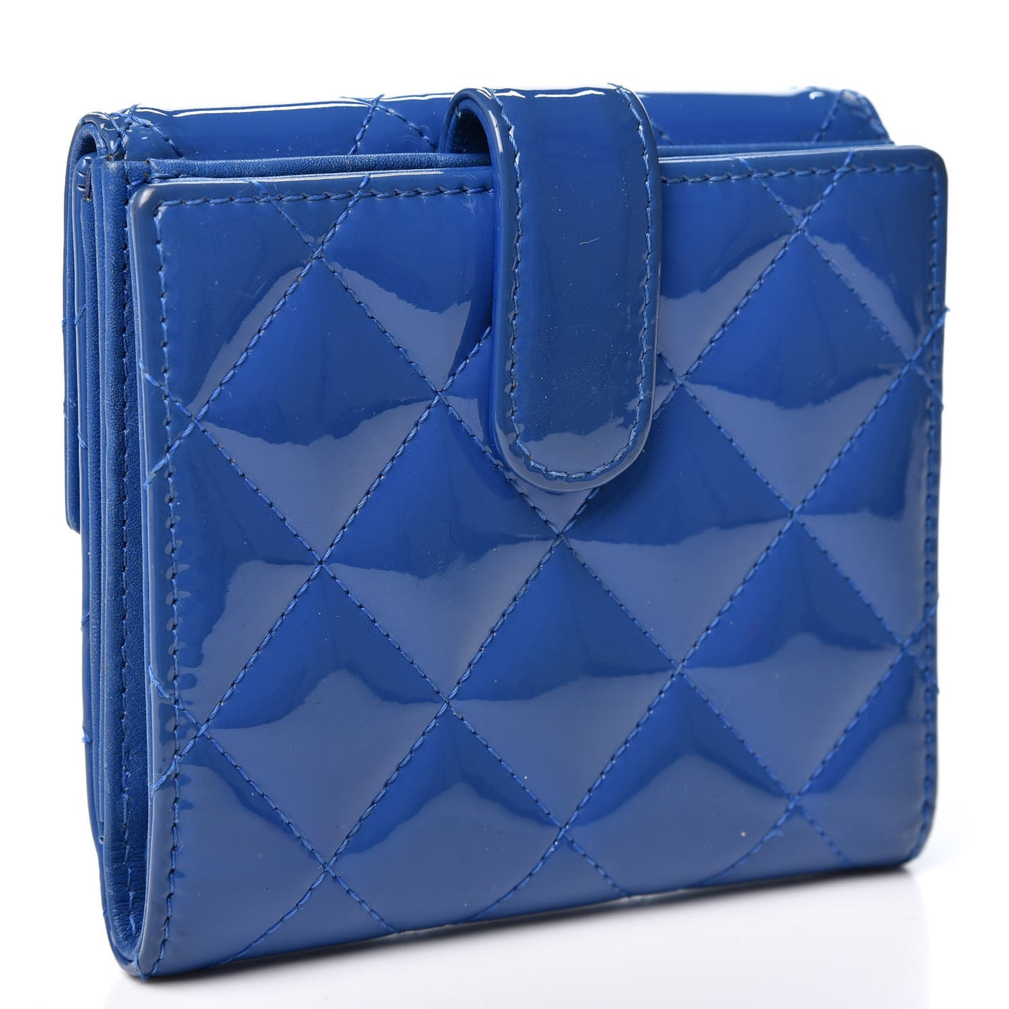 Patent Quilted Compact French Flap Wallet Blue