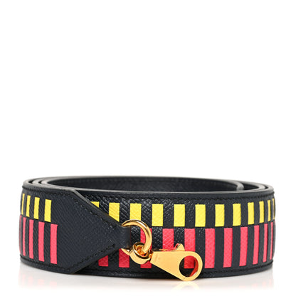 Hermes Epsom 40mm Mousquetons Tressage Shoulder Strap Bleu Indigo Rose Extreme Lime 1 of 4