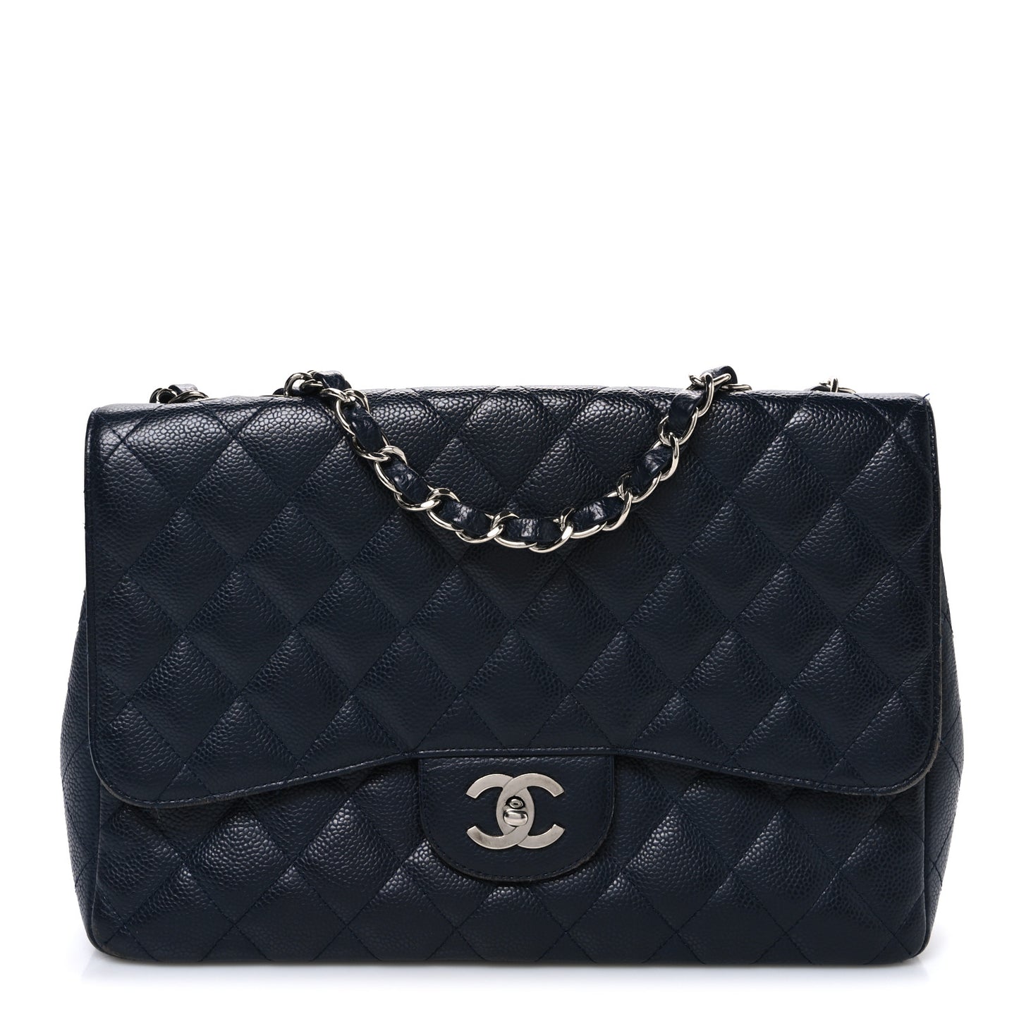 Caviar Quilted Jumbo Single Flap Navy