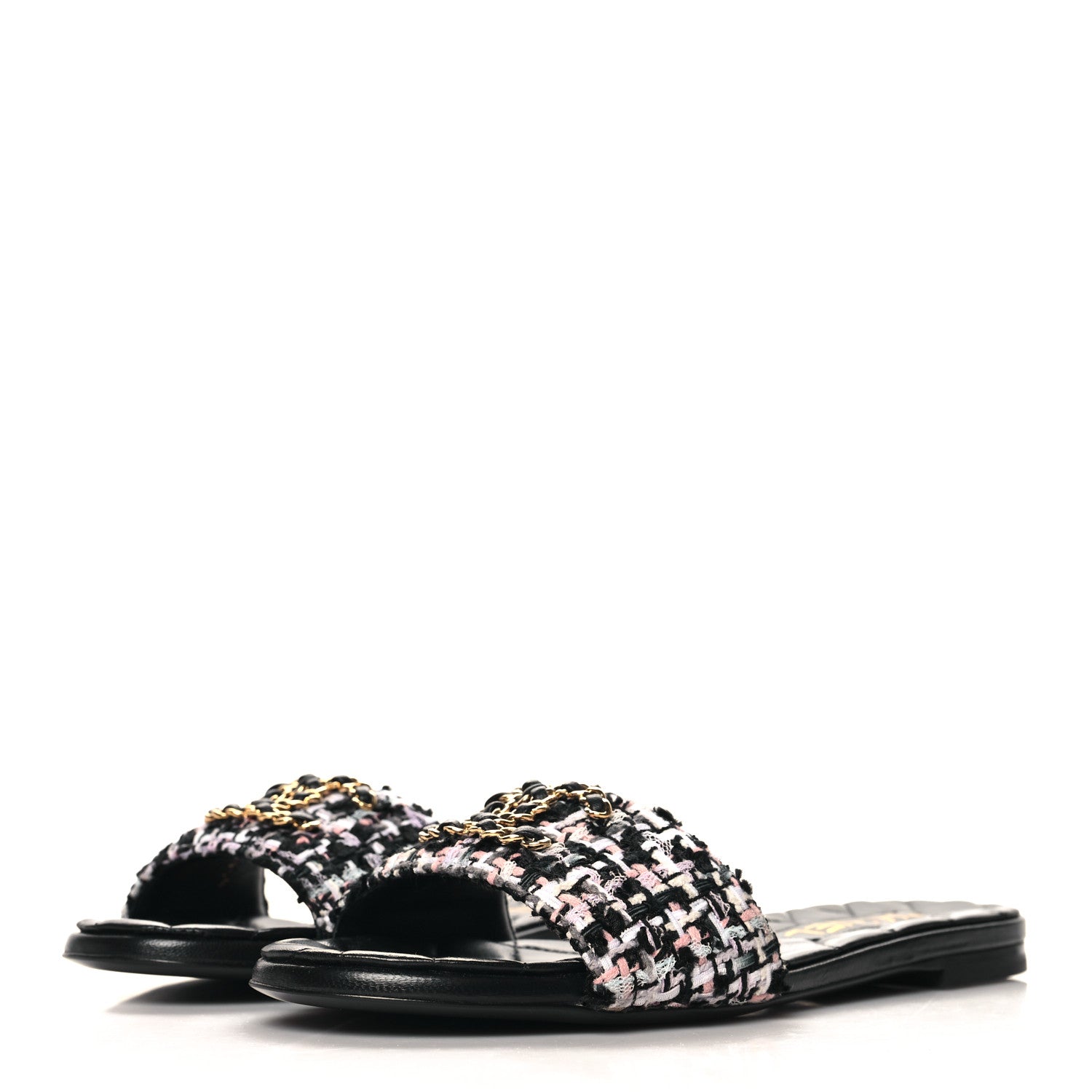 Chanel Tweed CC Chain Mule Sandals 37.5 Black Multicolor 4 of 10