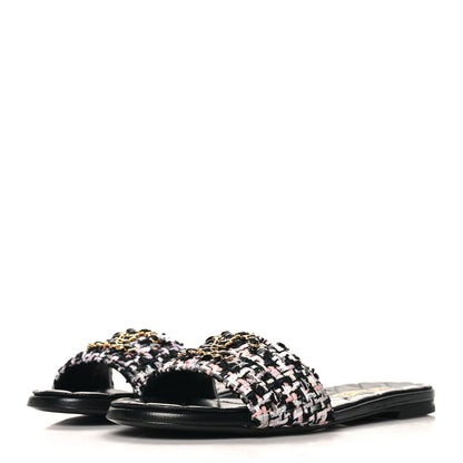 Chanel Tweed CC Chain Mule Sandals 37.5 Black Multicolor 4 of 10