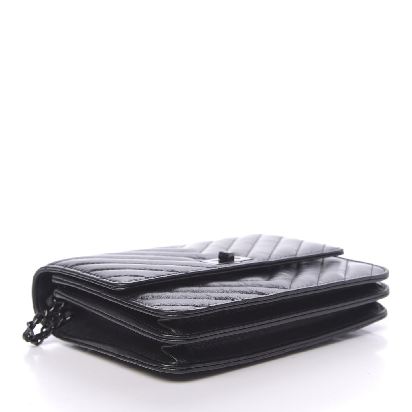 Aged Calfskin Chevron Quilted Reissue 2.55 Square Wallet On Chain WOC So Black