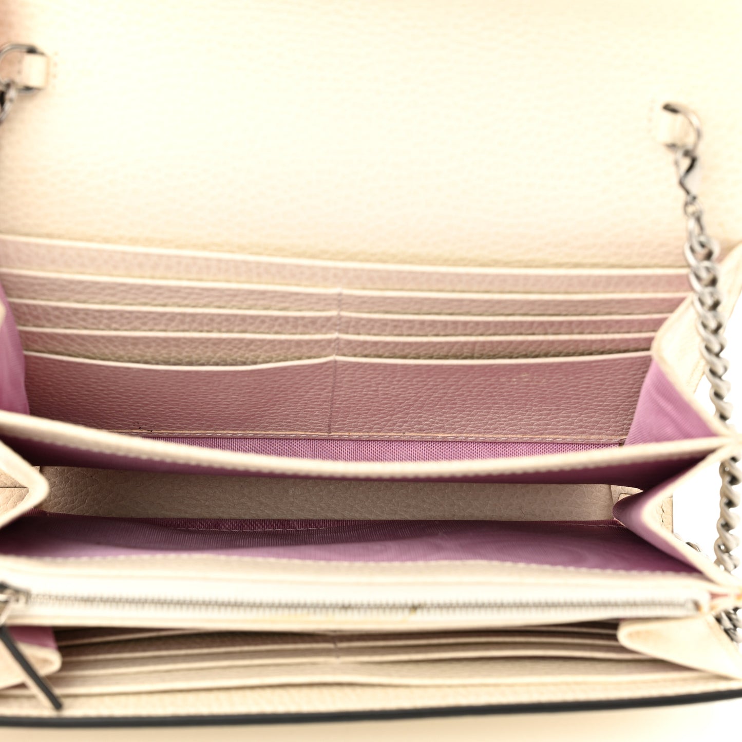 Dollar Calfskin Mini Dionysus Chain Wallet Mystic White