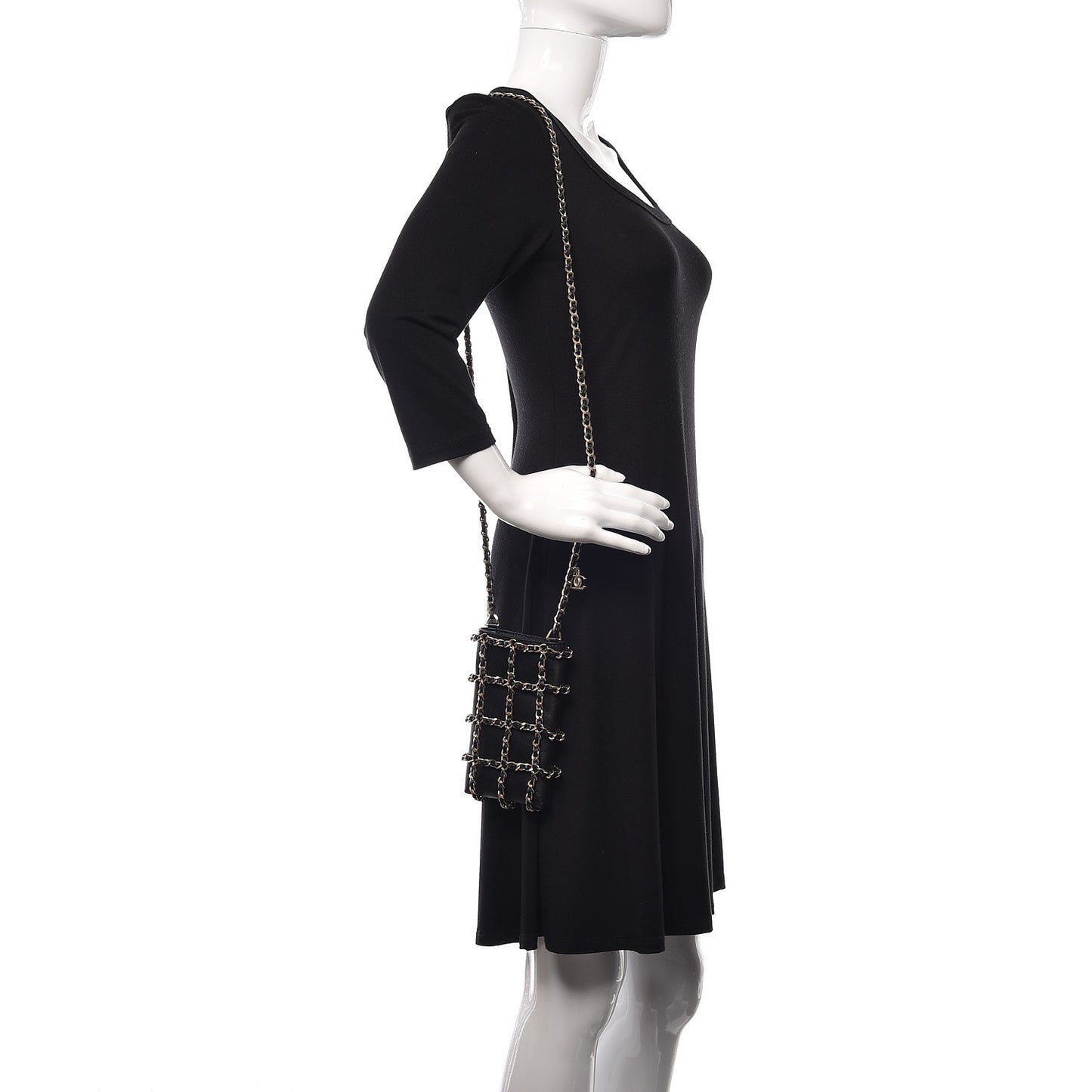 Lambskin Tech Me Out Clutch With Chain Black