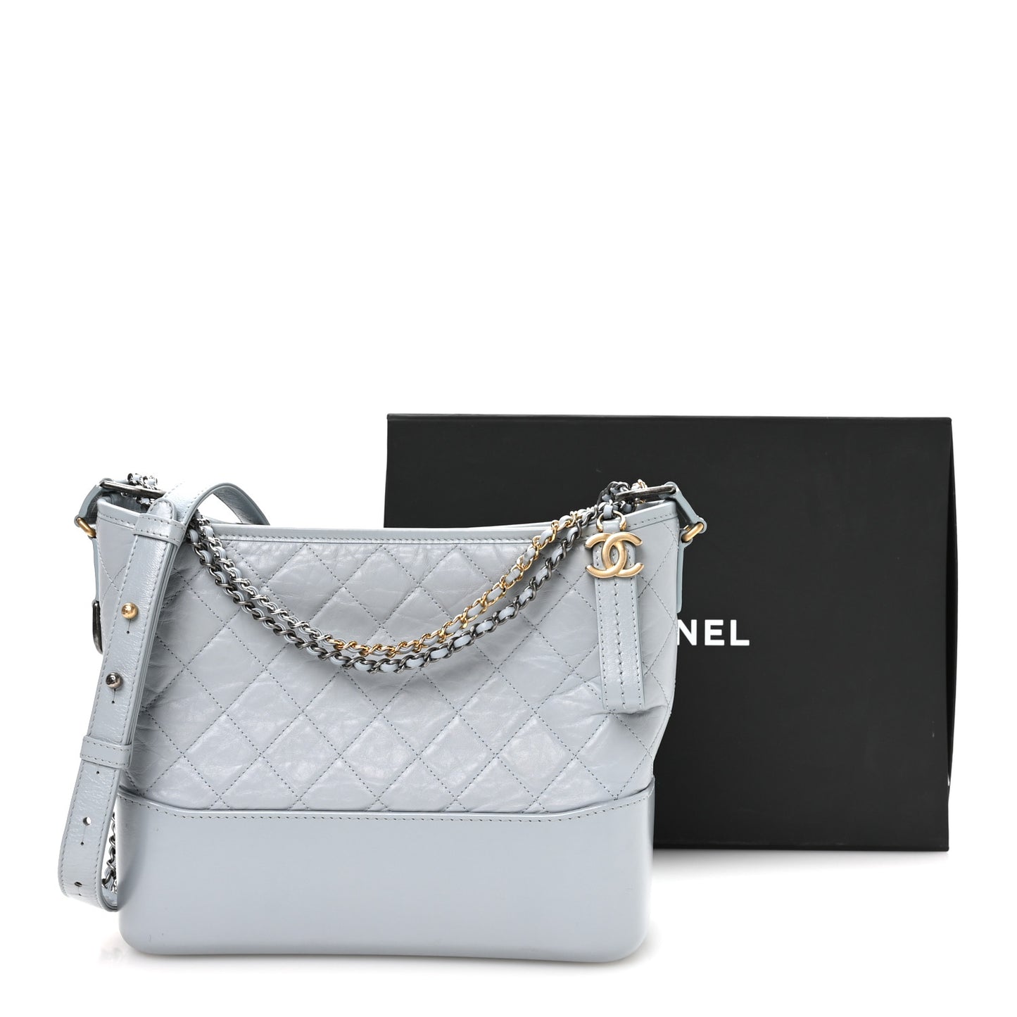 Aged Calfskin Quilted Medium Gabrielle Hobo Light Blue