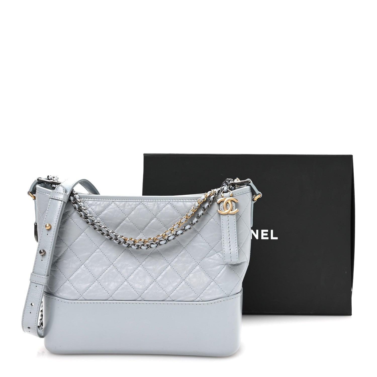 Chanel Aged Calfskin Quilted Medium Gabrielle Hobo Light Blue 11 of 11