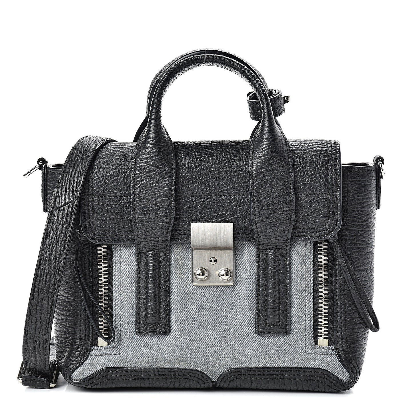 3.1 Textured Calfskin Denim Mini Pashli Satchel Black