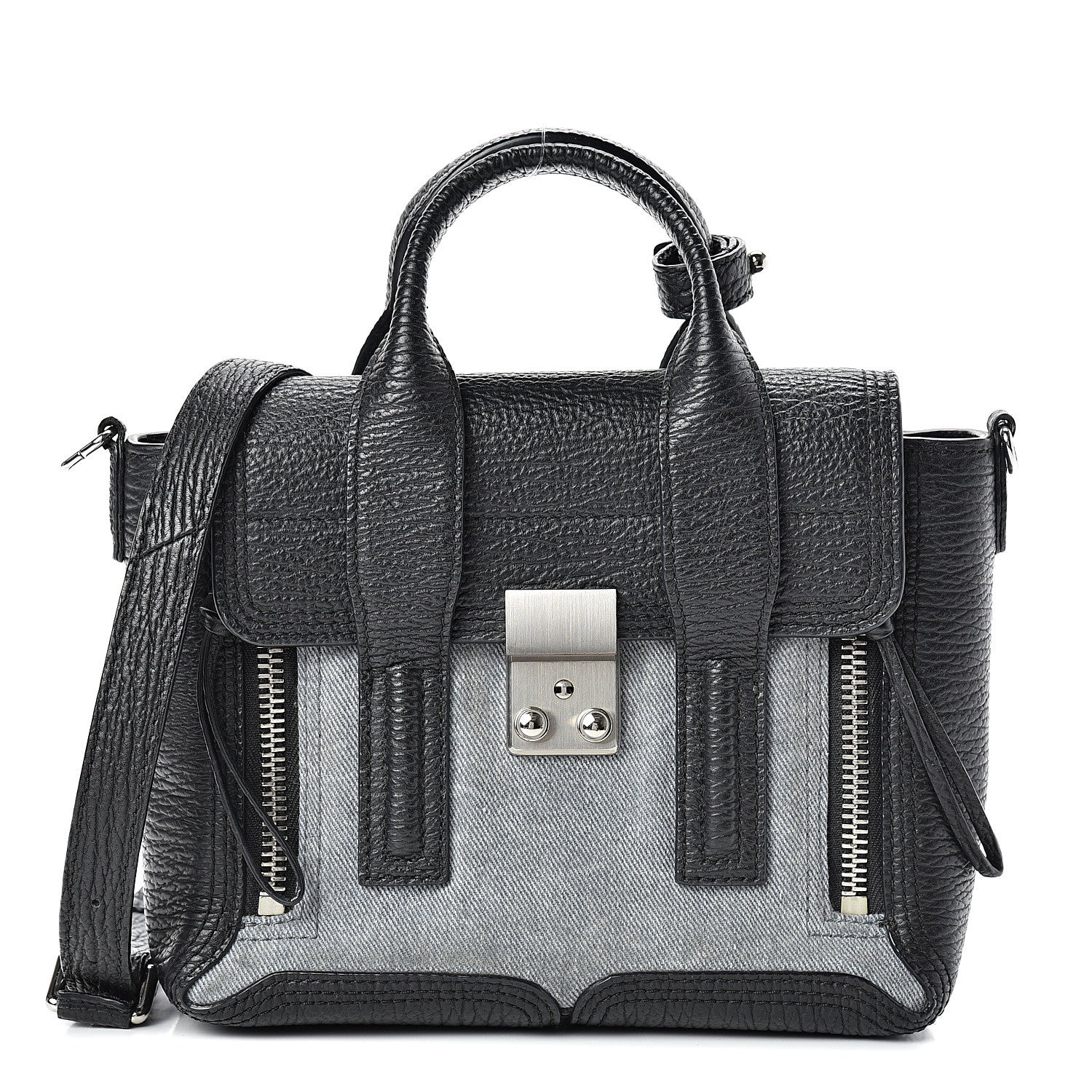 3.1 Phillip Lim 3.1 Textured Calfskin Denim Mini Pashli Satchel Black 1 of 11