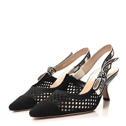 Christian Dior Cotton Lambskin Mesh Embroidered J'Adior Slingback 65mm Pumps 37 Black 3 of 9