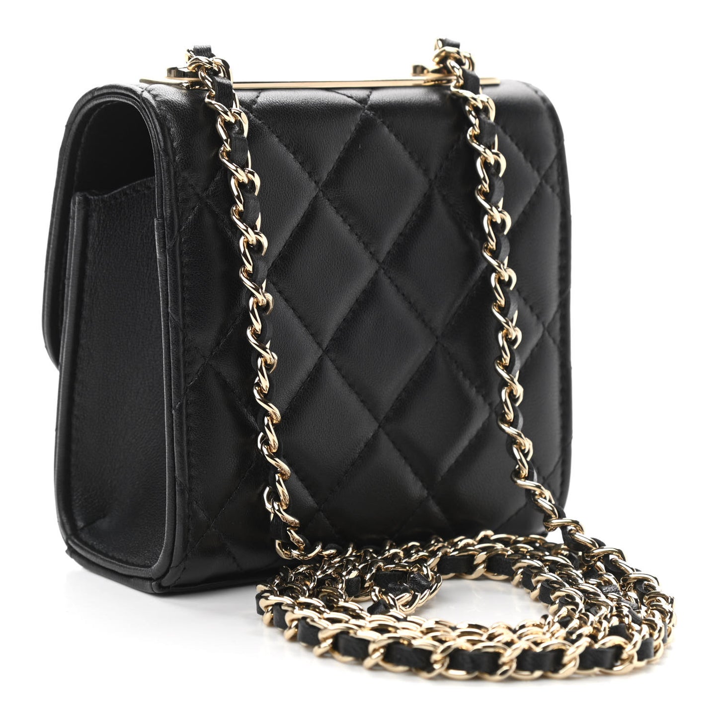 Lambskin Quilted Mini Trendy CC Chain Wallet Black