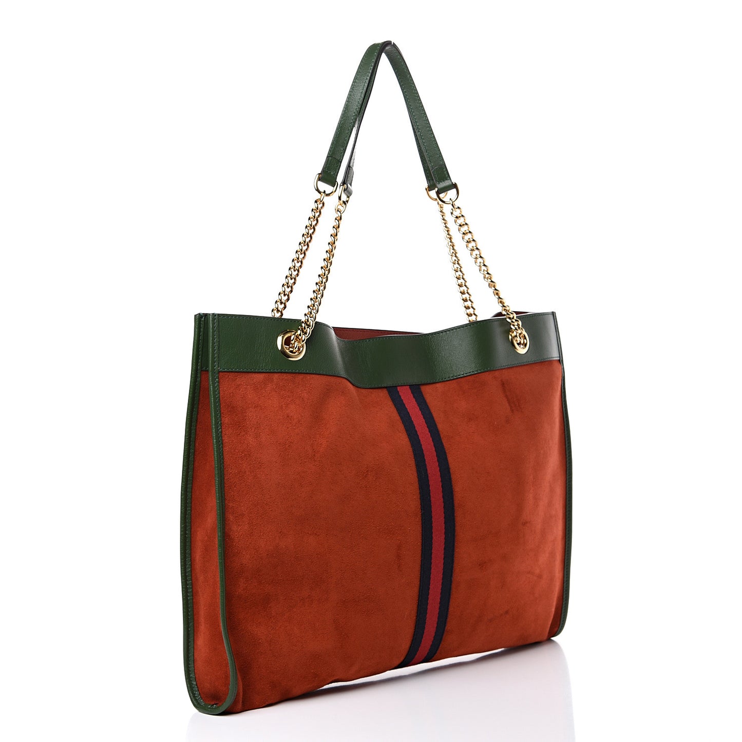 Suede Calfskin Large Rajah Chain Tote Brown Green