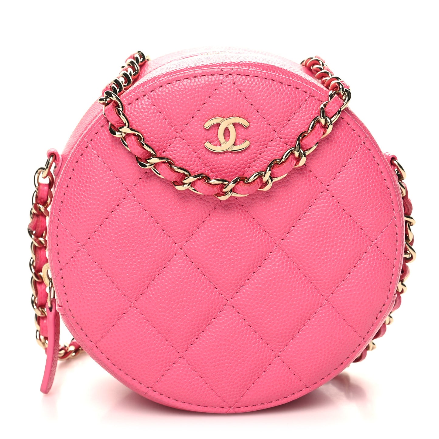 Caviar Quilted Round Clutch With Chain Pink