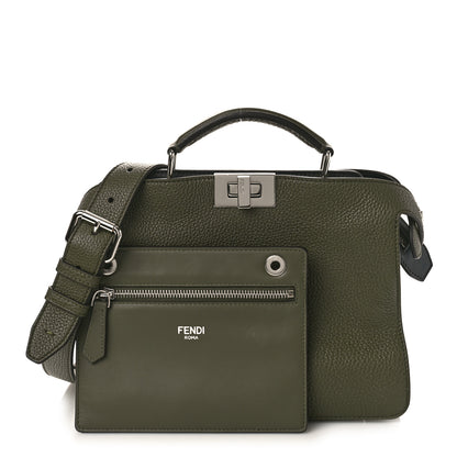 Fendi Cuoio Romano Vitello Cover Glazed Fabric Bi-Color FF 1974 Mini Peekaboo I SEE U Satchel Oliva 2 of 8