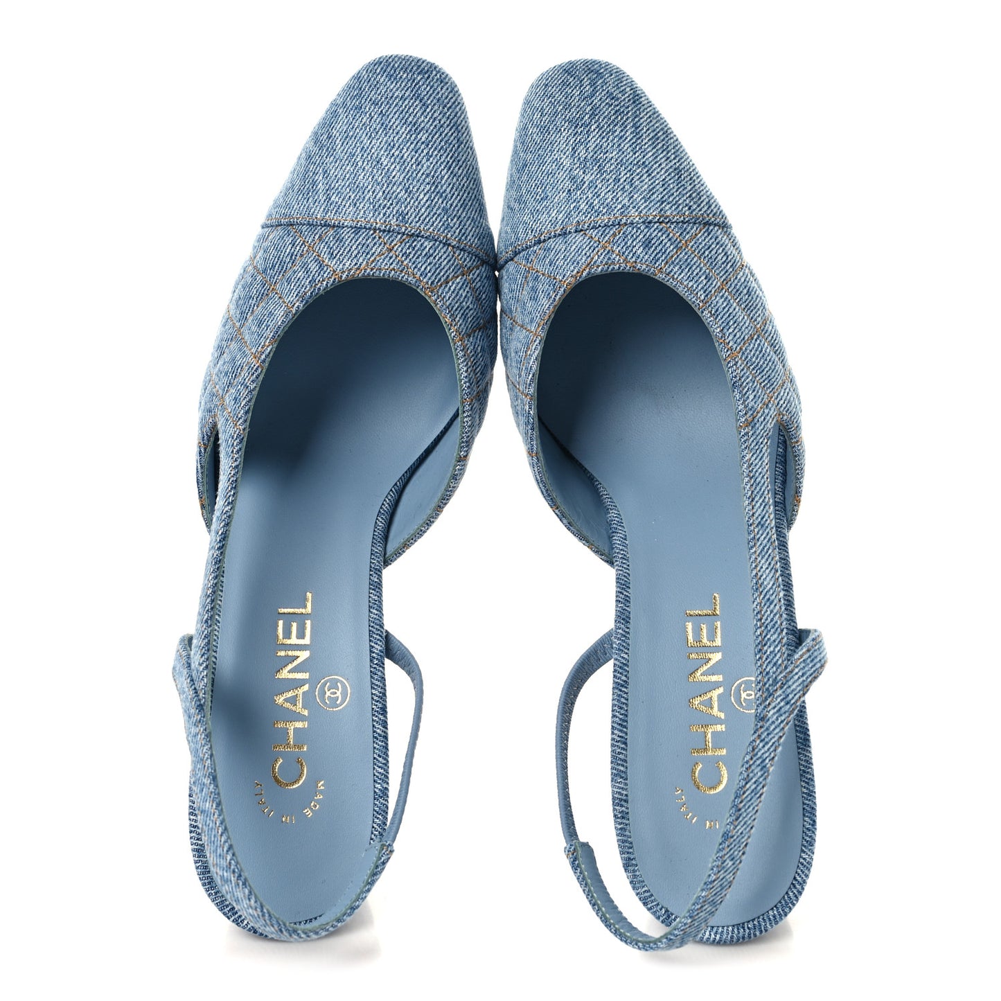 Printed Denim Cap Toe CC Slingback Pumps 39 Light Blue
