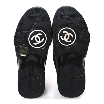 Chanel Mesh Suede Grained Calfskin Womens CC Sneakers 37 Black Brown 7 of 9