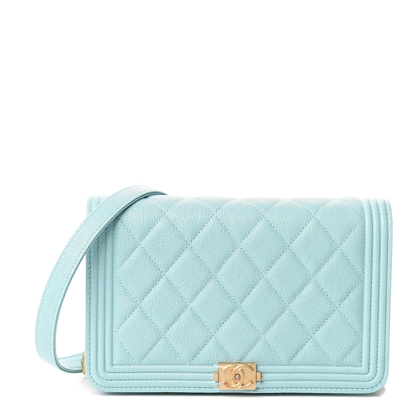 Caviar Quilted Boy Wallet On Chain WOC Light Blue