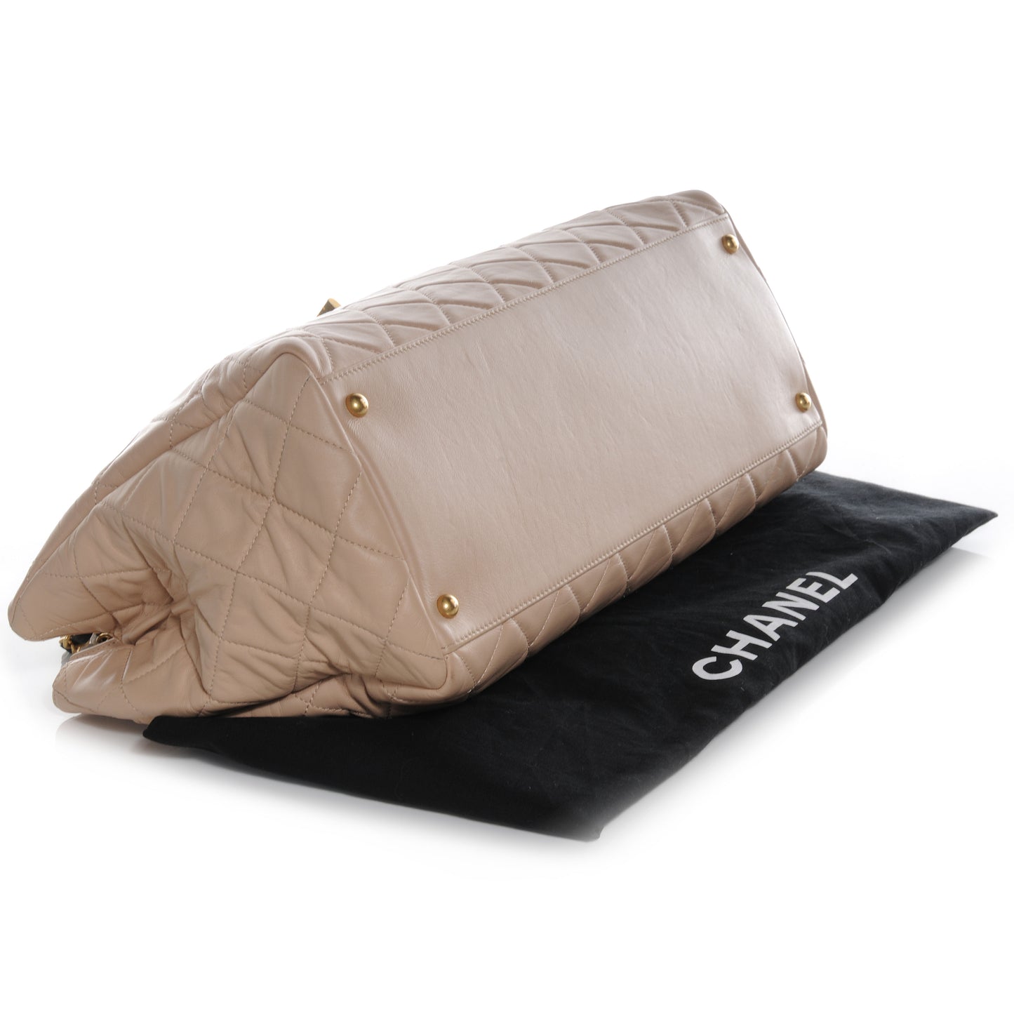 Lambskin Quilted East West Accordion Flap Beige