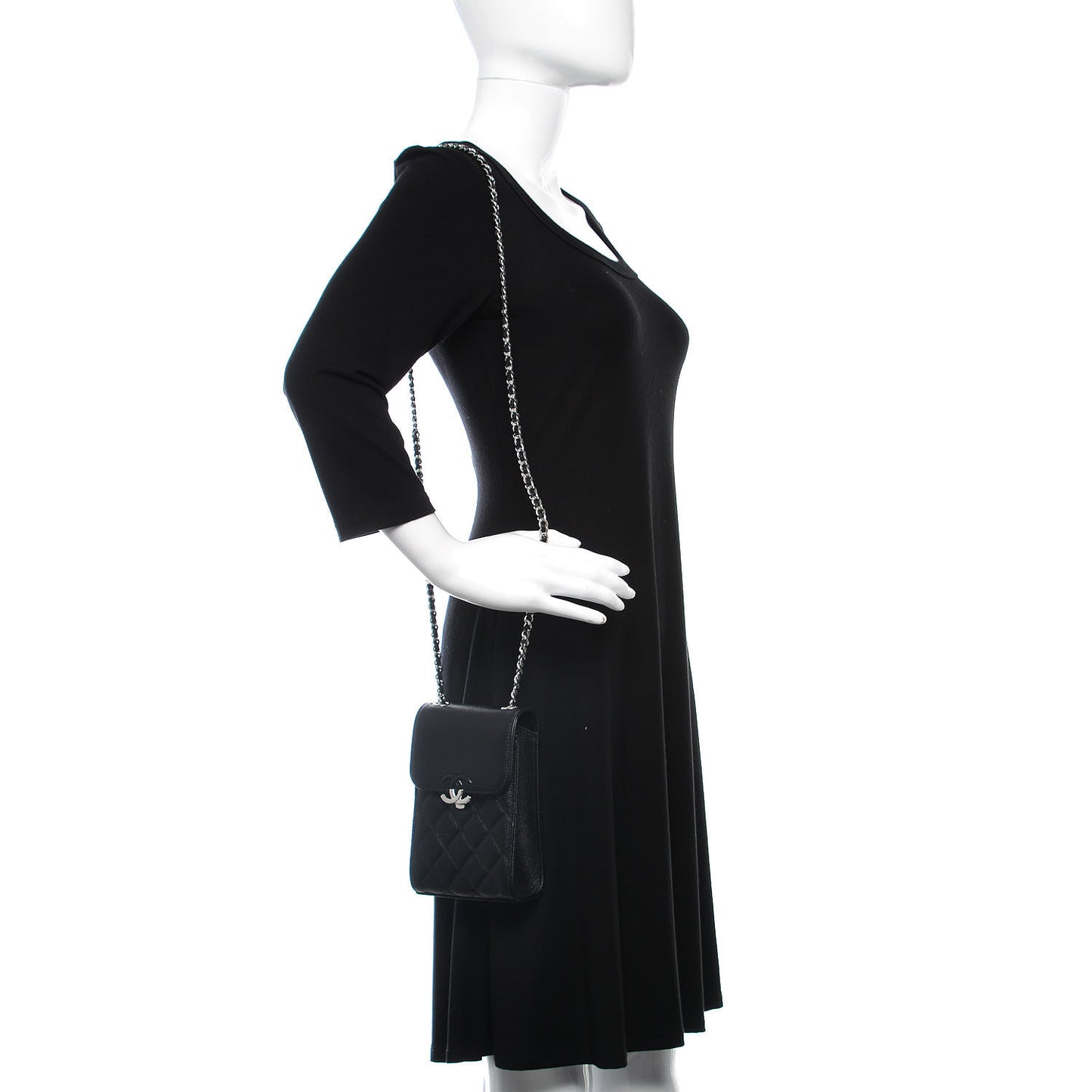 Grained Calfskin Quilted CC Box Clutch With Chain Black