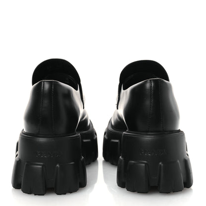 Prada Spazzolato Rois Metal Triangle Logo Monolith 55mm Loafers 39 Black 6 of 11