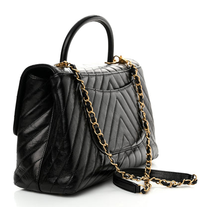 Chanel Calfskin Chevron Quilted Medium Coco Handle Flap Black 3 of 14
