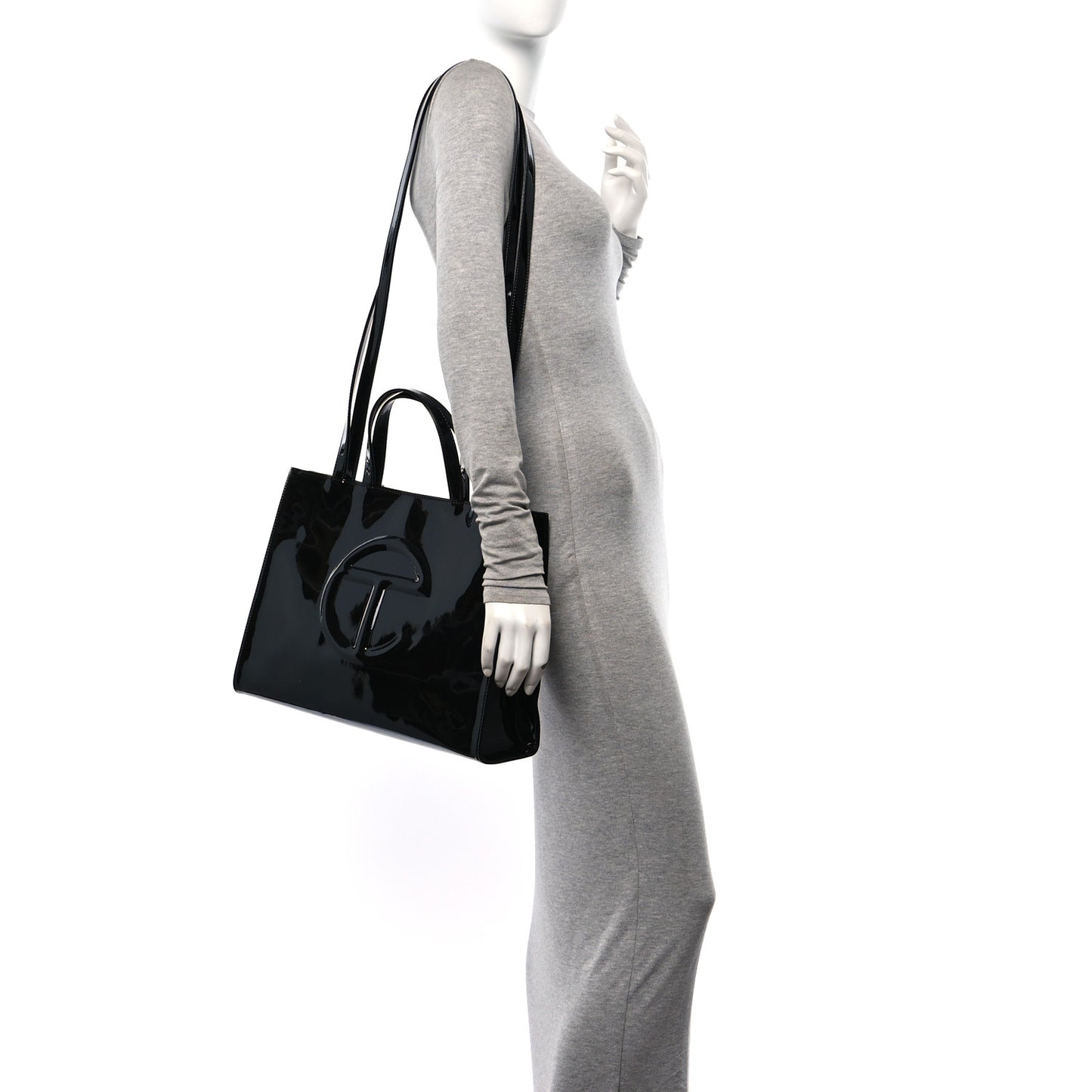 Patent Vegan Leather Medium Shopping Bag Black