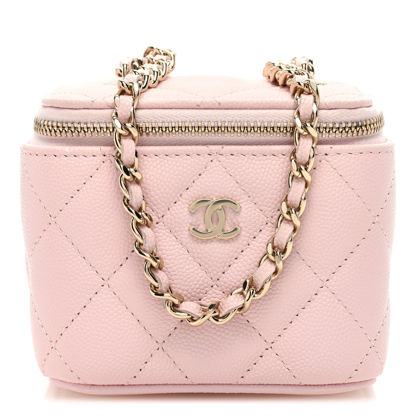Caviar Quilted Mini Vanity Case With Chain Pink