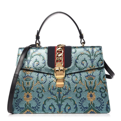 Gucci Iridescent Brocade Medium Sylvie Top Handle Bag Blue 1 of 11